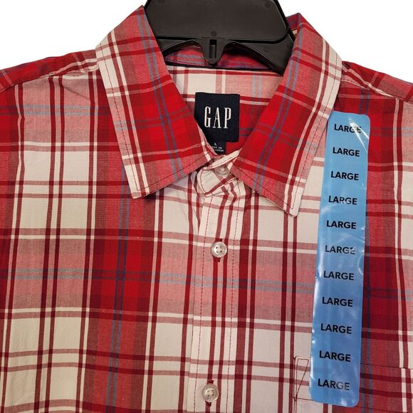 GAP Men's Red Plaid Short Sleeve Button-Up Cotton Poplin Shirt Size Large - Picture 4 of 12